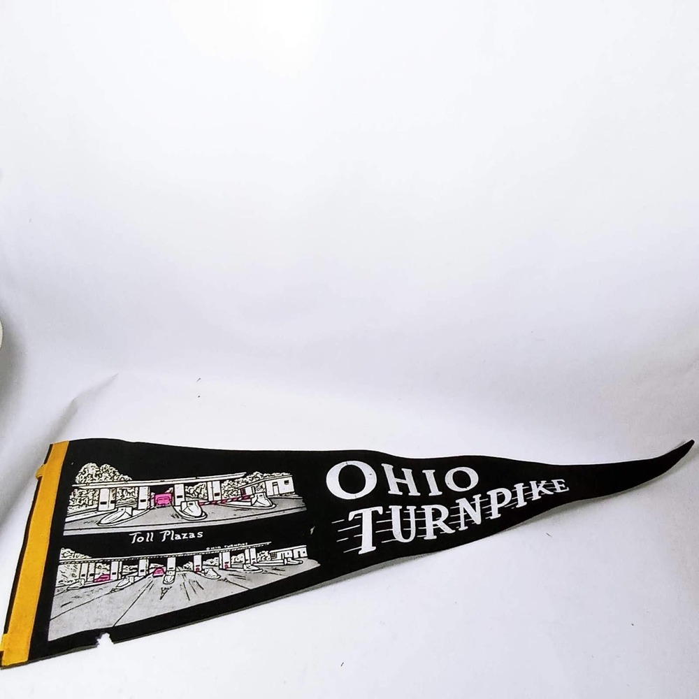 Vintage Felt Pennant Ohio Turnpike Toll Plazas Damaged (lvrs)